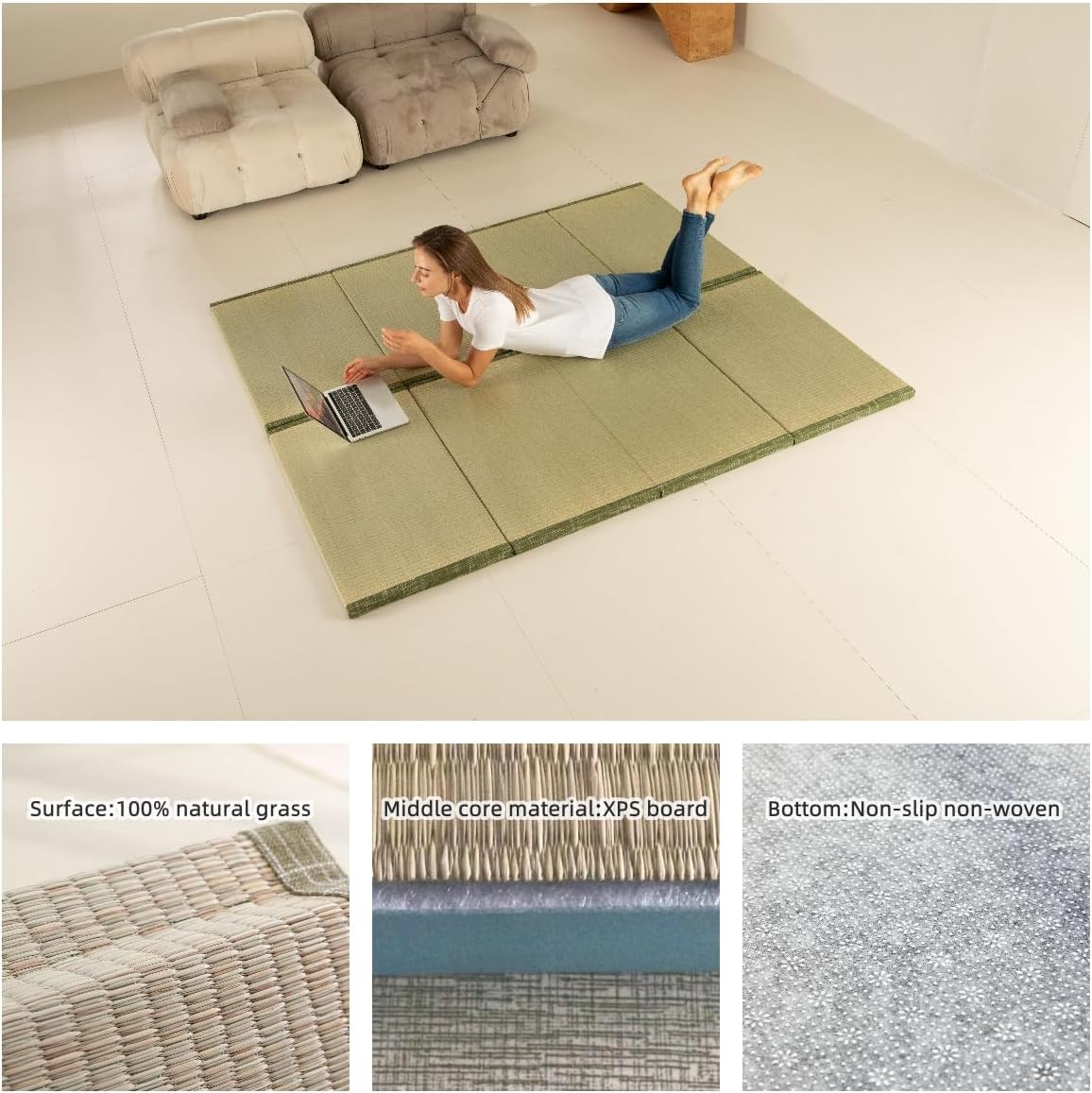 MustMat Tatami Mat Japanese Floor Mattress Traditional Japanese Futon Floor Mattress Rush Grass Foldable Bed 35.4'x78.7'x1.2' (1 Piece)