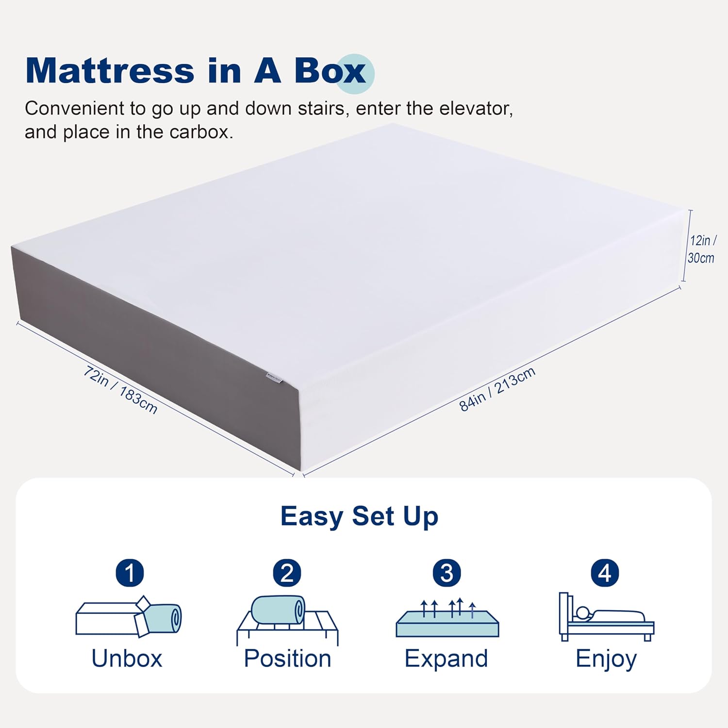 Amazon Basics Breathable Memory Foam Mattress, Medium Firm, 12 Inch, California King, White/Grey