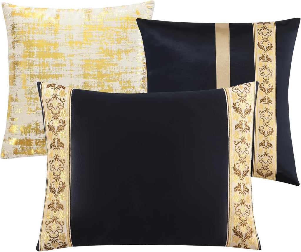 SahSahCasa 7-Piece Luxury California King Comforter Set, Cal King Comforter, Bed in a Bag California King, Jacquard Fluffy Comforter Bedding Set with Bedskirt, Pillows, Down-Alternative, Navy/Gold