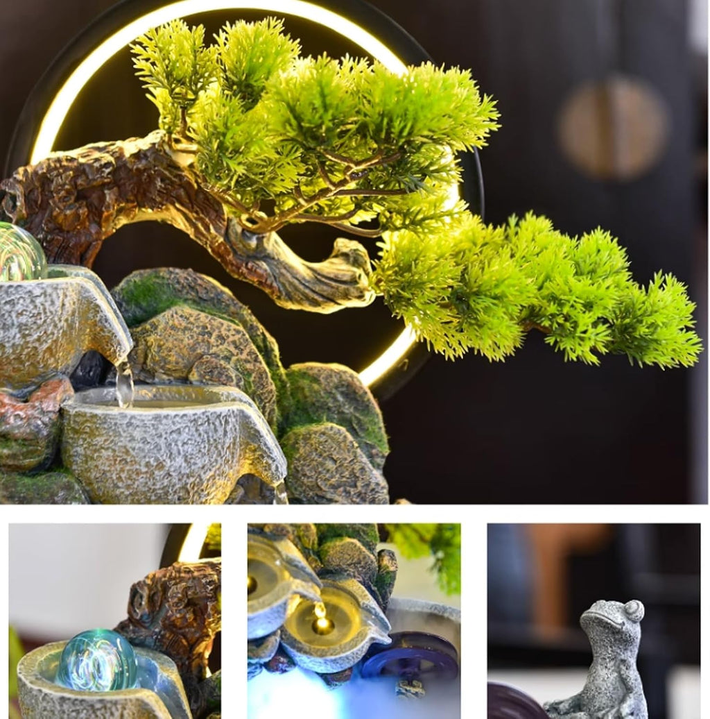 Tabletop Fountain High Mountain, Flowing Water, Fountain Landscape, Circular Living Room, Desktop Decoration, Desktop Fountain, Rockery Decoration Desktop Fountain (Color : A)