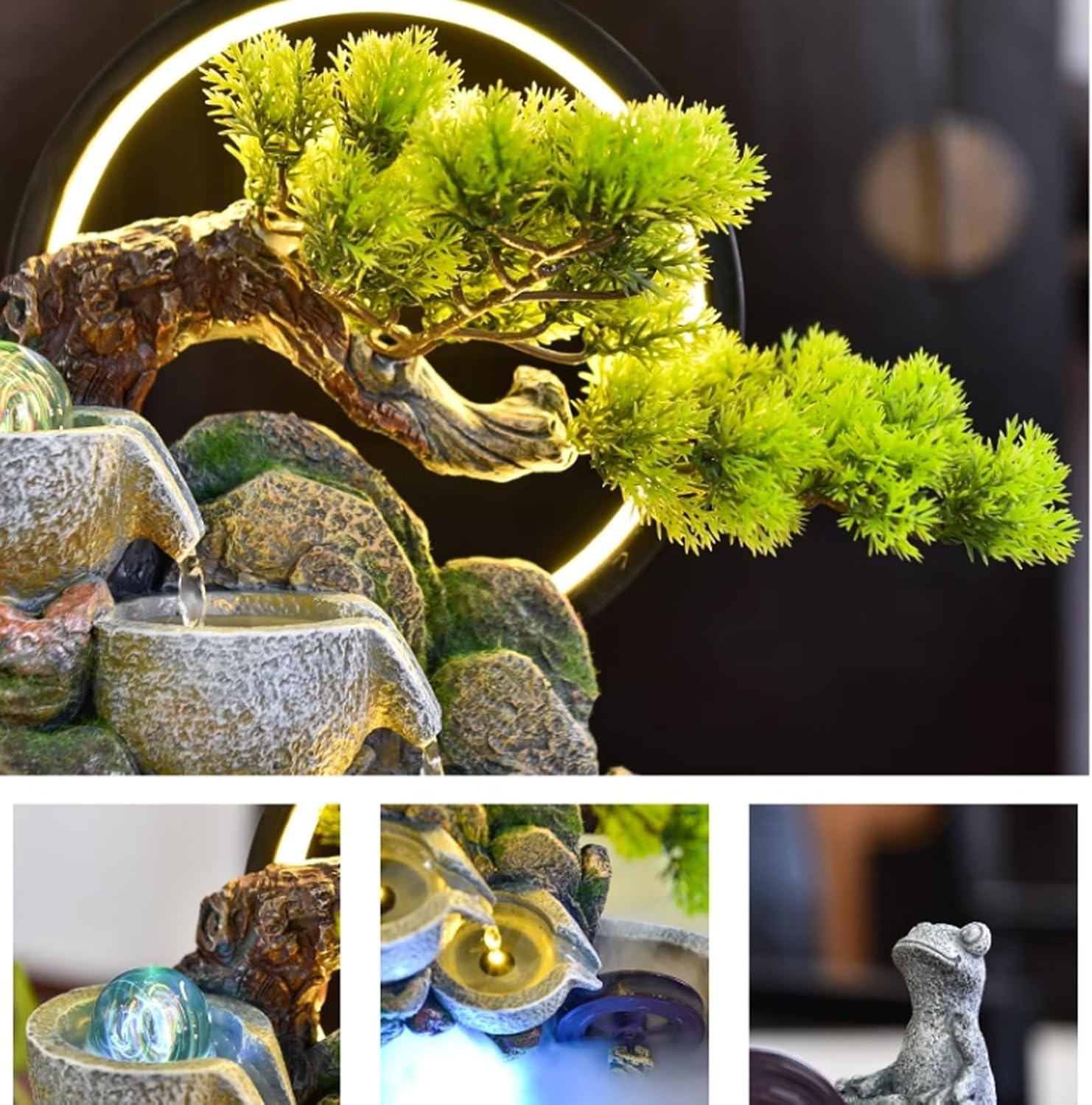Tabletop Fountain High Mountain, Flowing Water, Fountain Landscape, Circular Living Room, Desktop Decoration, Desktop Fountain, Rockery Decoration Desktop Fountain (Color : A)