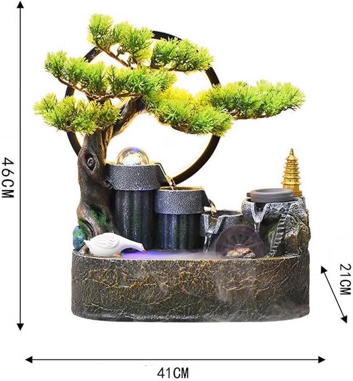 Tabletop Fountain Rockery, Flowing Water Bonsai Circular Mountain Fountain Indoor Entrance Living Room Desktop Feng Shui Wheel Decorations Desktop Fountain Decorations Desktop Fountain ( Size : L )