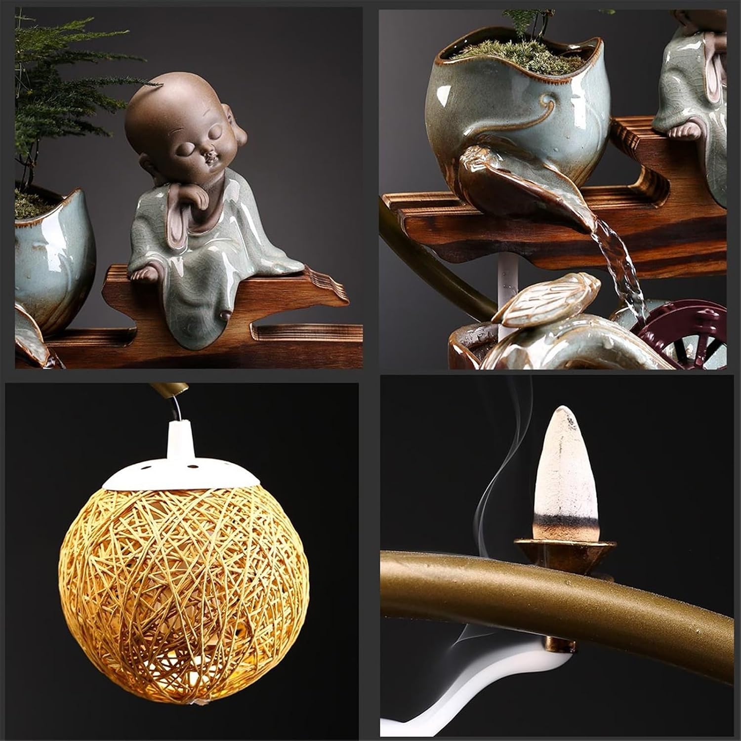 Tabletop Fountain Waterfall Fountain Ceramic Water Ornaments Chinese Landscape Home Decor