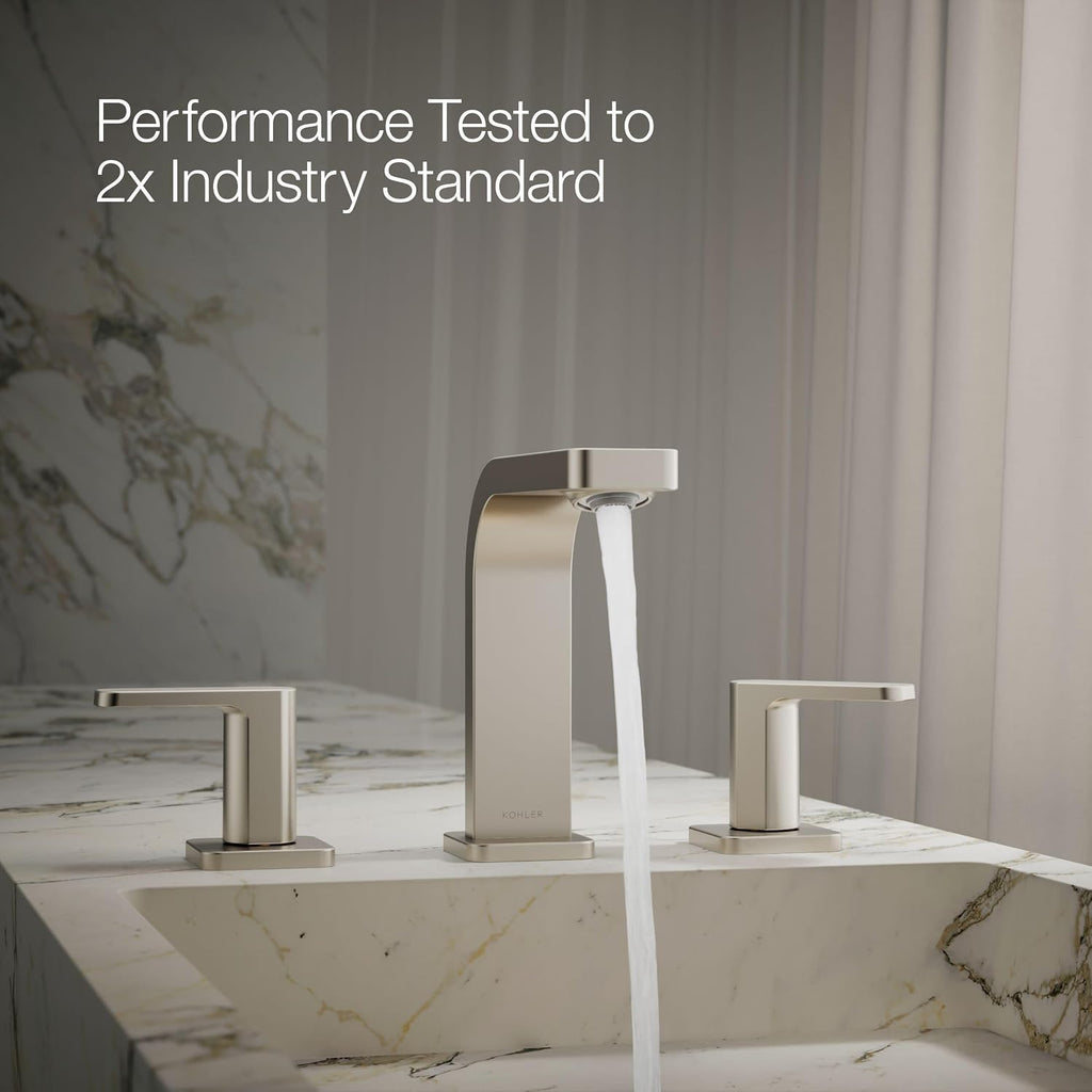 Kohler K-23484-4K-BN Parallel Widespread Bathroom Sink Faucet, 1.0 GPM, Lever Handles, Vibrant Brushed Nickel