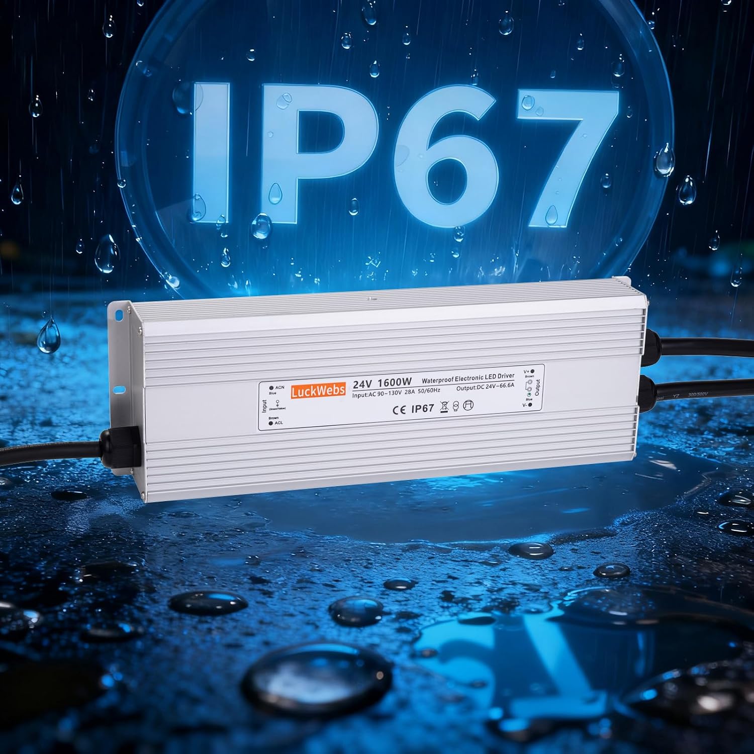 LED Driver 24V 1600W Waterproof Power Supply AC 90-130V to DC 24V66.6A Low-Voltage Transformer IP67 Switching Power Supply Suitable for High-Power LED Lighting and Any 24V DC Equipment