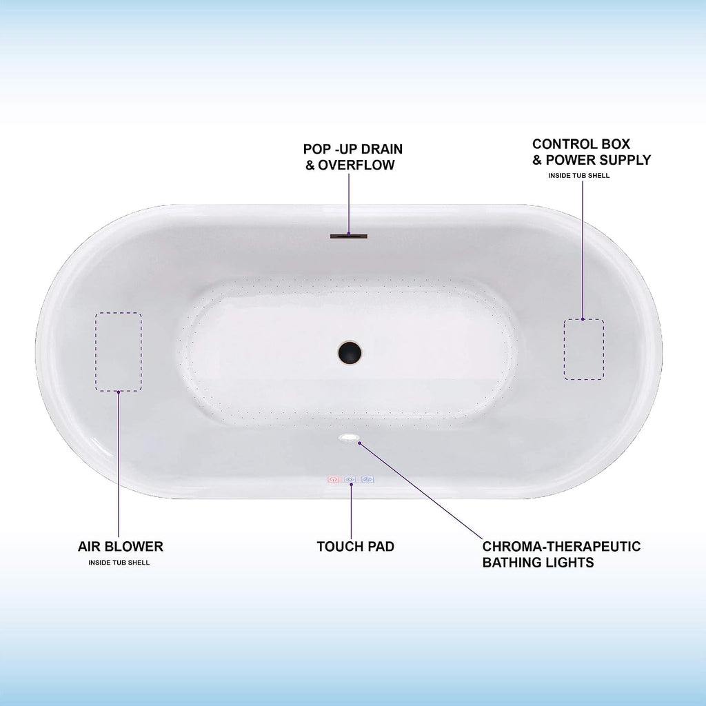 WOODBRIDGE 67' Acrylic Freestanding Bathtub Contemporary Soaking White Tub with Oil Rubbed Bronze Overflow and Drain,B0101-ORB