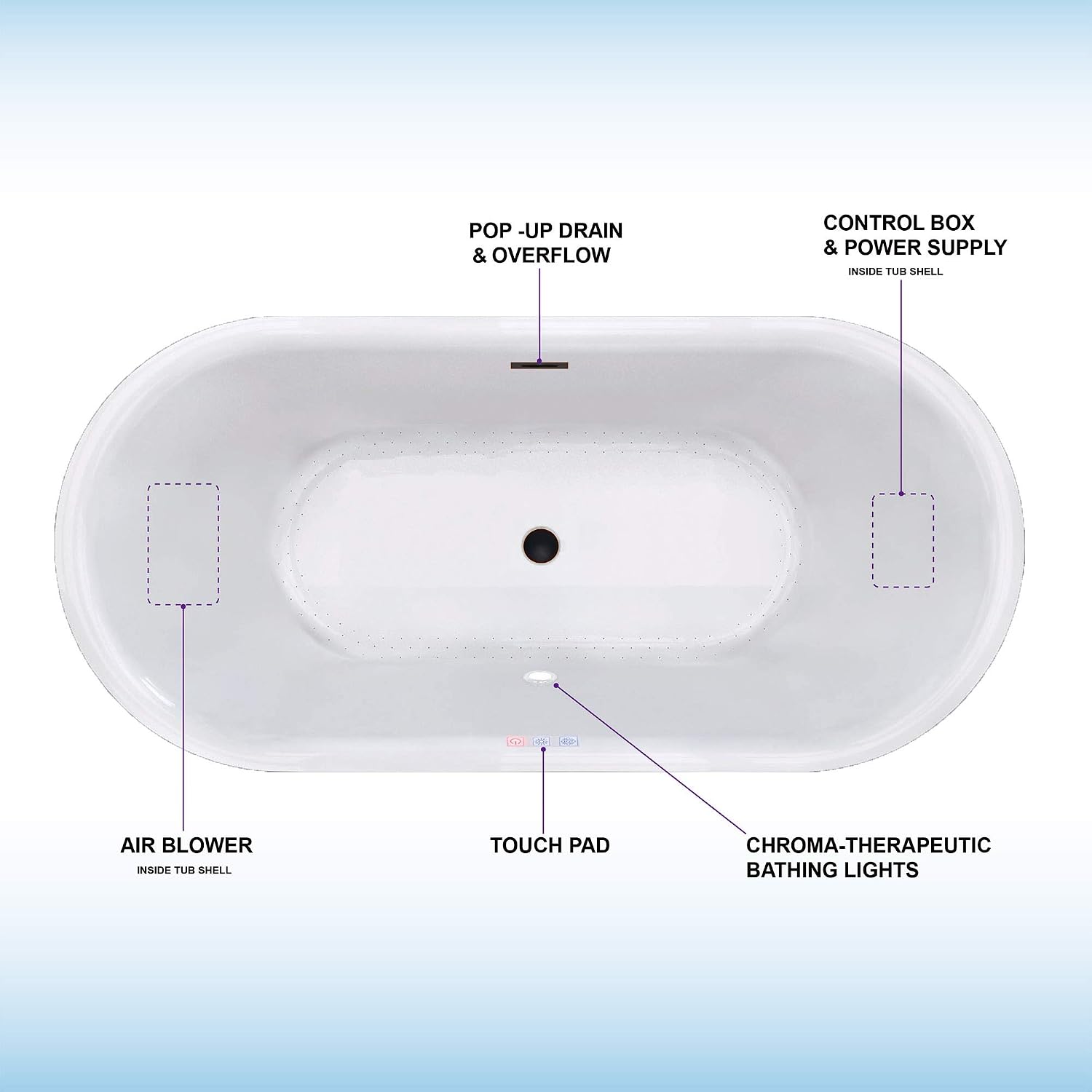 WOODBRIDGE 67' Acrylic Freestanding Bathtub Contemporary Soaking White Tub with Oil Rubbed Bronze Overflow and Drain,B0101-ORB