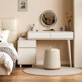 YESWOOD Extendable Makeup Vanity Desk, Solid Rubber Wood Dressing Table with Cabinet, Makeup Desk and Vanity Table for Bedroom, White, No Chair and No Mirror