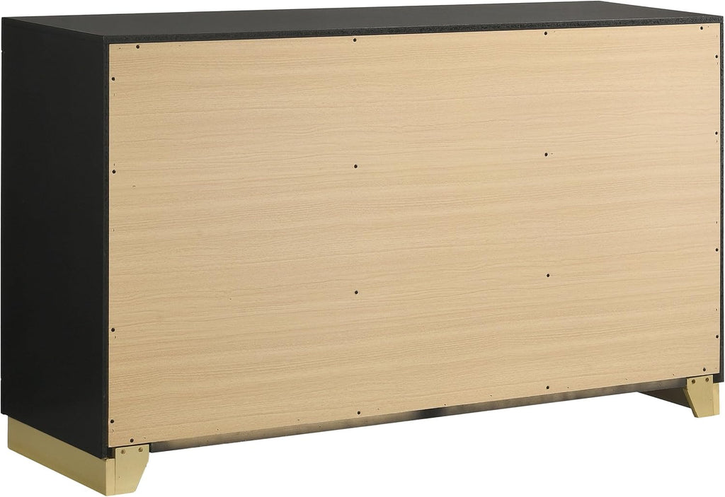 Coaster Home Furnishings Caraway Contemporary 4-Piece Bedroom Set Upholstered Queen Size LED Panel Bed Frame 55-inch Headboard Black 224781Q-S4