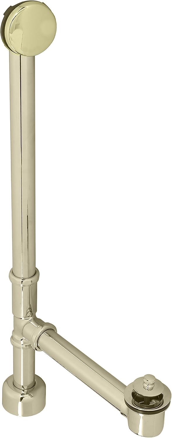 Westbrass 22-1/2' Twist & Close Bath Waste & Overflow with No-Hole Faceplate, Polished Brass, D3221HK-01