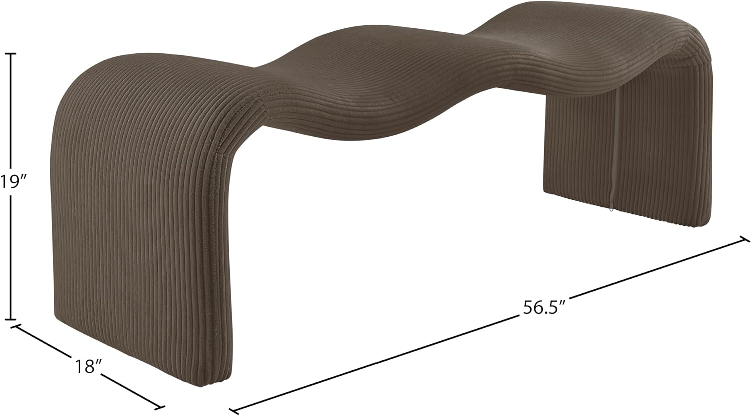 Meridian Furniture 22097Brown Willow Collection Modern | Contemporary Bench with Soft Brown Microsuede Corduroy Fabric, Iron Metal Inner Frame, 56.5' W x 18' D x 19' H, Brown