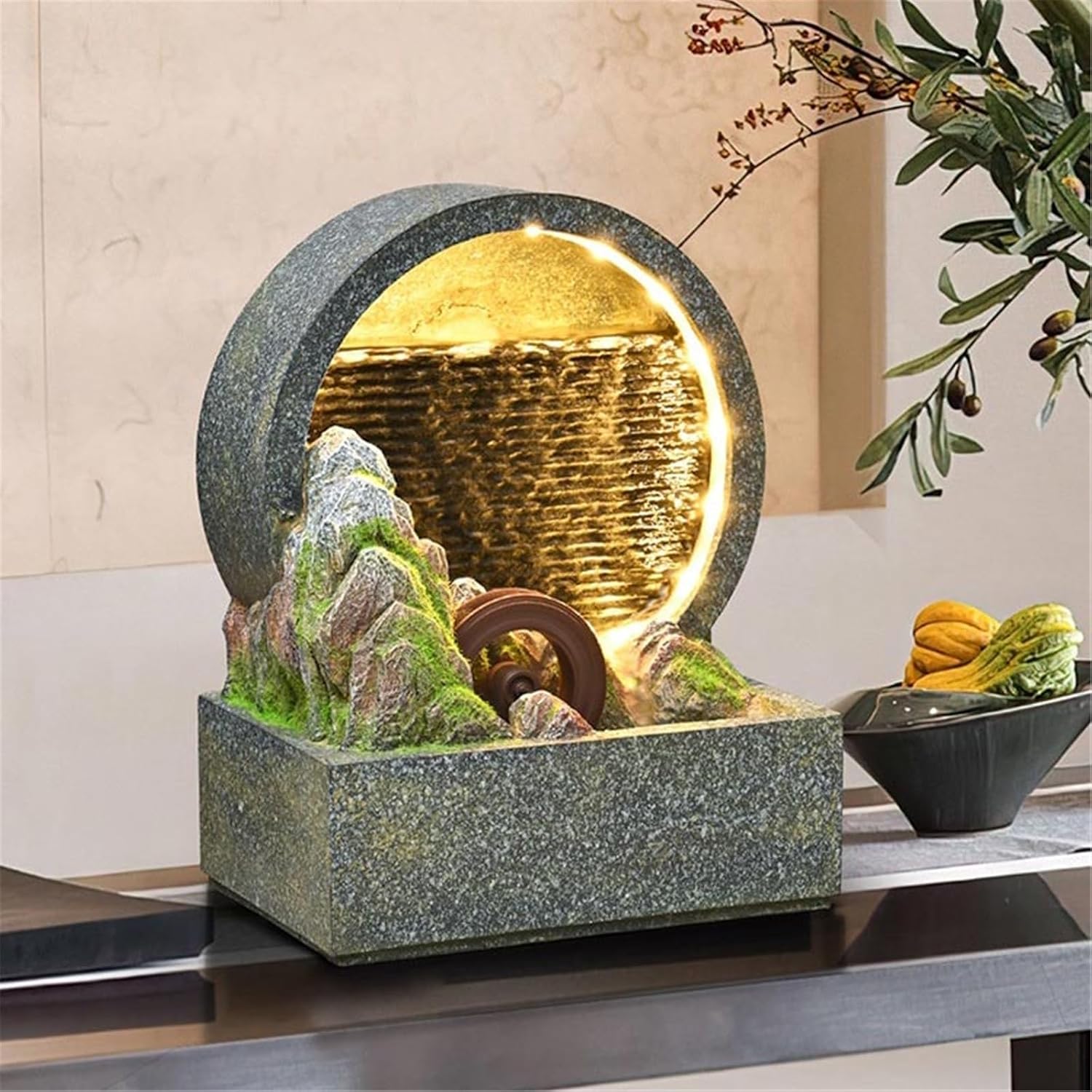 Tabletop Fountain Minimalist Rockery and Flowing Water Ornaments Curtain Circulating Fountain