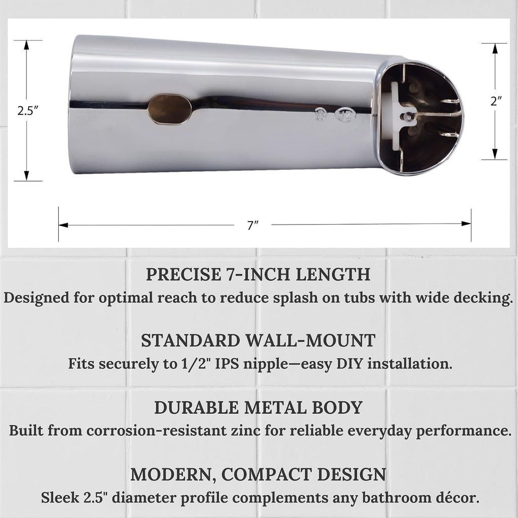 Westbrass E507D-1F-25-26 E507D-1F 7' Reach Wall Mount Tub Spout with Diverter, 25-Pack, Polished Chrome, 25 Count