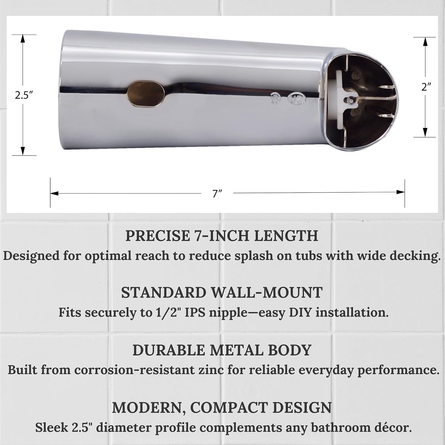 Westbrass E507D-1F-25-26 E507D-1F 7' Reach Wall Mount Tub Spout with Diverter, 25-Pack, Polished Chrome, 25 Count