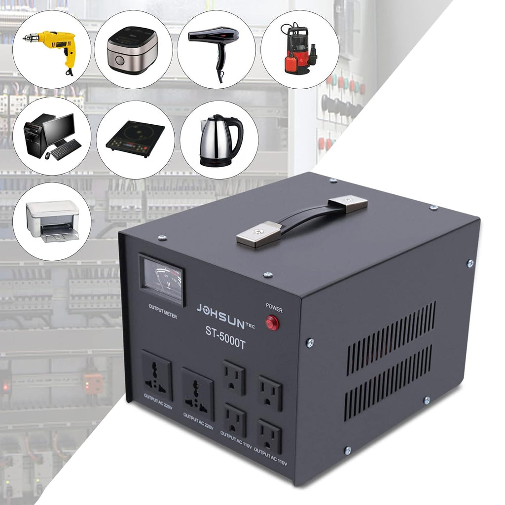 5000 Watt Voltage Transformer Converter 5KW Step Up/Down Transformer Regulator/Stabilizer 120V-220V 220V-110V Voltage with Builtin Regulator for Air Conditioners Refrigerators Washing Machines