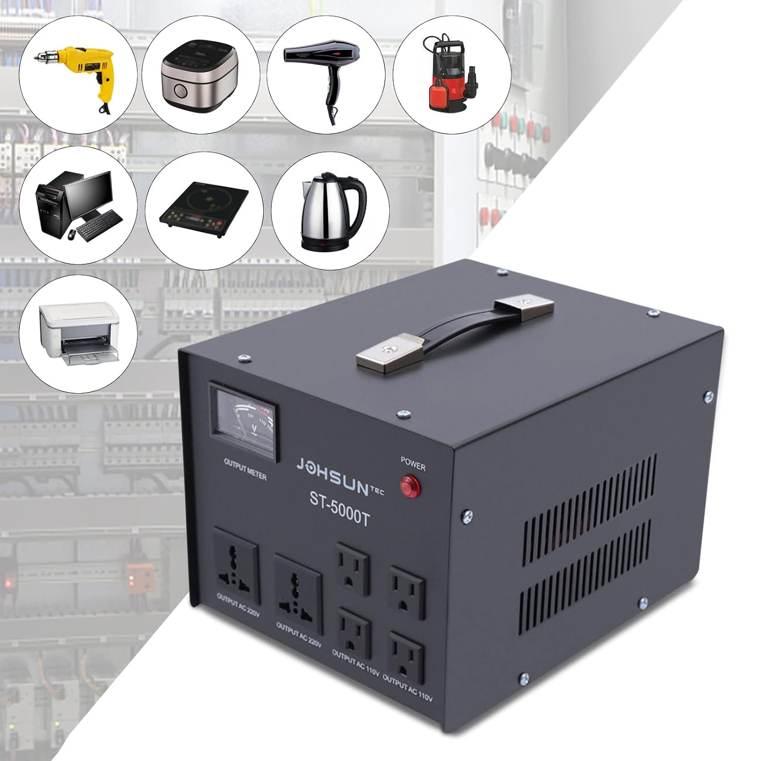 5000 Watt Voltage Transformer Converter 5KW Step Up/Down Transformer Regulator/Stabilizer 120V-220V 220V-110V Voltage with Builtin Regulator for Air Conditioners Refrigerators Washing Machines