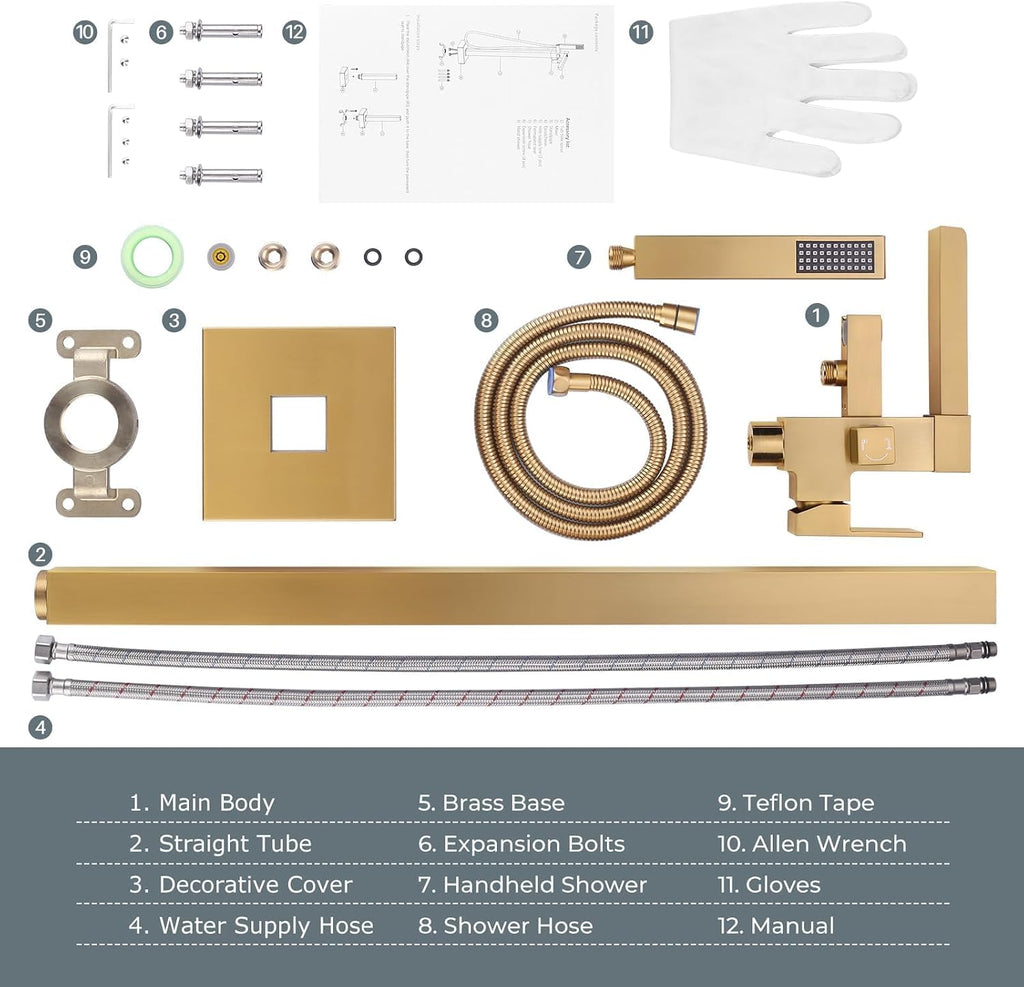 Freestanding Tub Faucet Brushed Gold: ALEASHA High Flow Max 6.74 GPM Free Standing Tub Filler - Brass Modern Floor Mount Bathtub Faucet with Handheld Shower, for the Ultimate Elegant SPA Experience