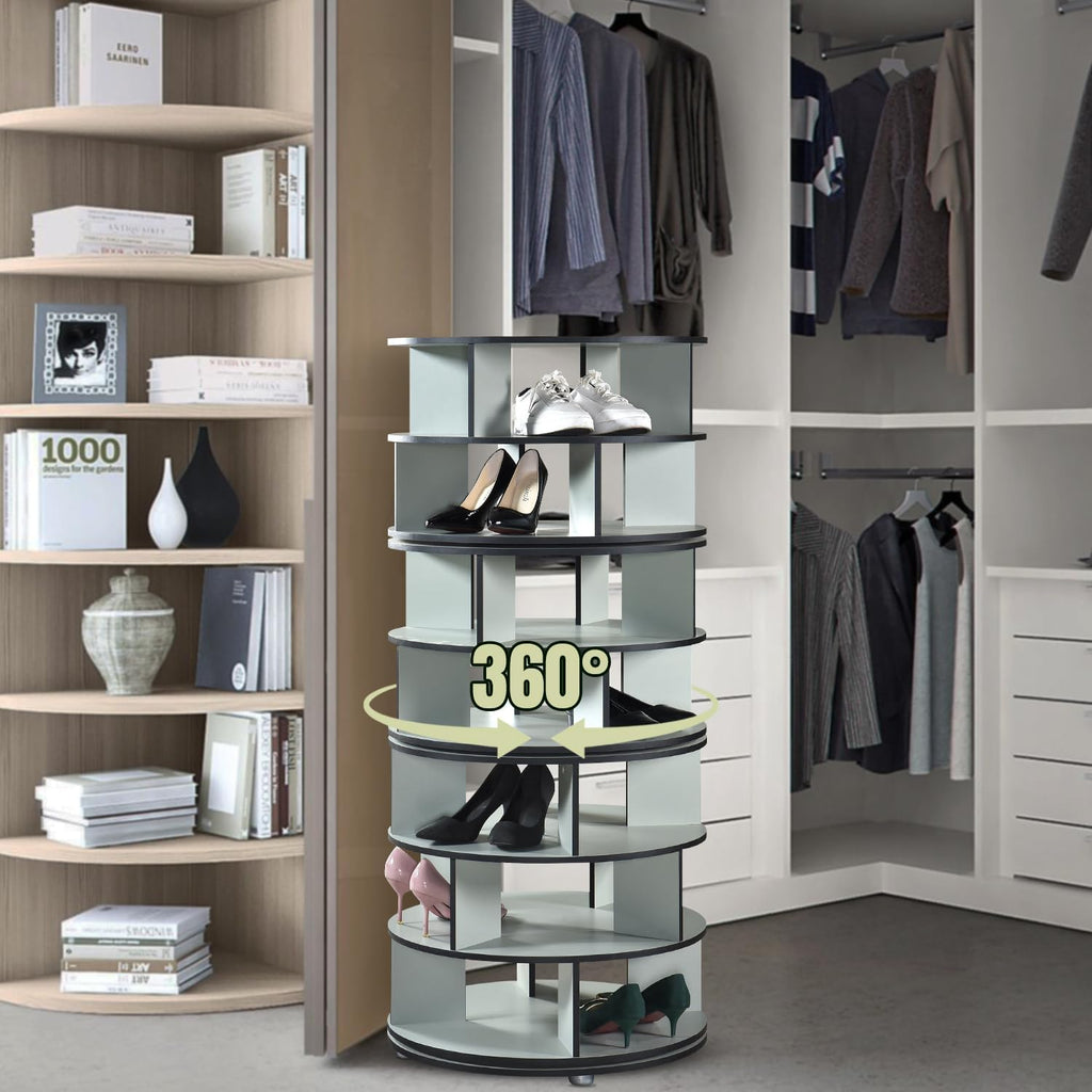 Kings Brand Furniture - 7-Tier Rotating Shoe Rack, 360° Revolving Lazy Susan Spinning Shoe Rack Tower Storage Organizer for Closet Entryway Bedroom Hallway, Green