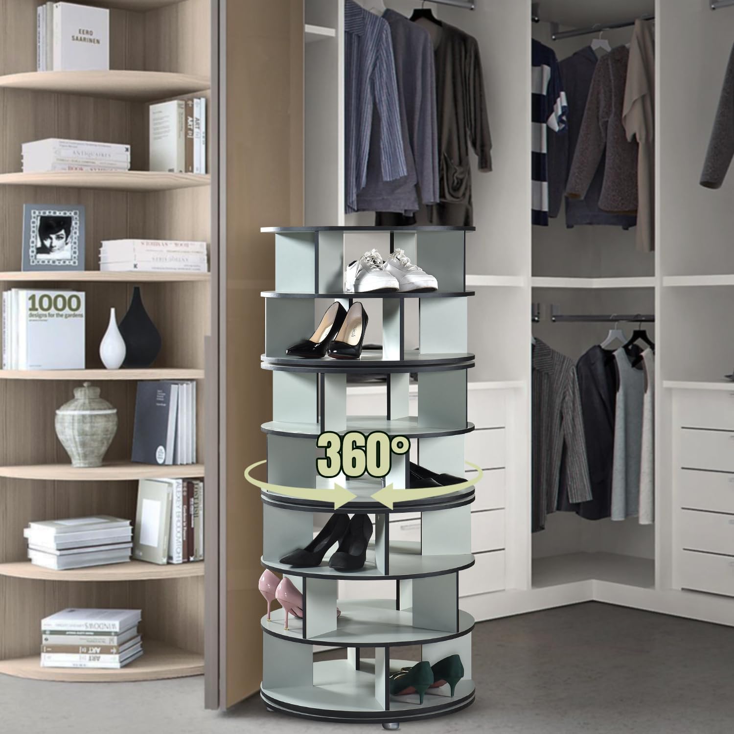 Kings Brand Furniture - 7-Tier Rotating Shoe Rack, 360° Revolving Lazy Susan Spinning Shoe Rack Tower Storage Organizer for Closet Entryway Bedroom Hallway, Green