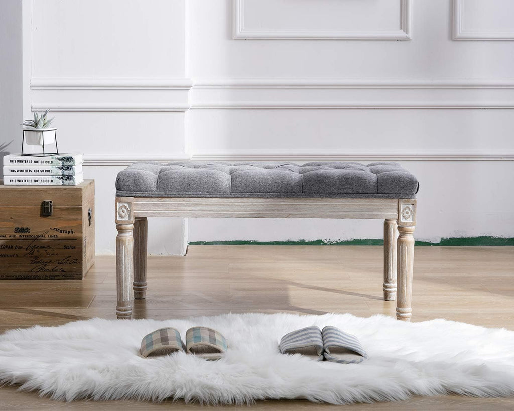 Kmax Tufted Entryway Bench, Upholstered Rustic Ottoman Bench, 31.5' x 15.75' x 15.7' Gray