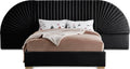 Meridian Furniture Cleo Collection Modern | Contemporary Velvet Upholstered Bed with Gold Steel Legs and Removable Panels, Queen, Black