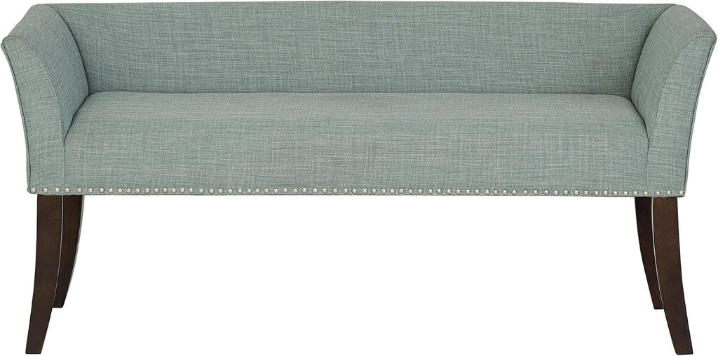 Madison Park Accent Bench for Living Room, Upholstered with Nailhead Trim, & Padded Seat Entryway Bench Small, End of Bed Bench with Back, 49.5' W x 19.25' D x 23' H, Light Blue