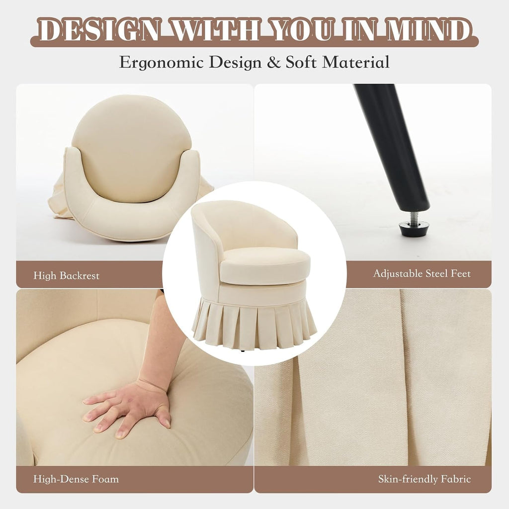 GarveeHome Vanity Stool, Upholstered Tall Back Arm Chair w/Side Pockets, Wood Legs Comfortable Dressing Piano Bench Chair for Vanity for Makeup Room, Bathroom