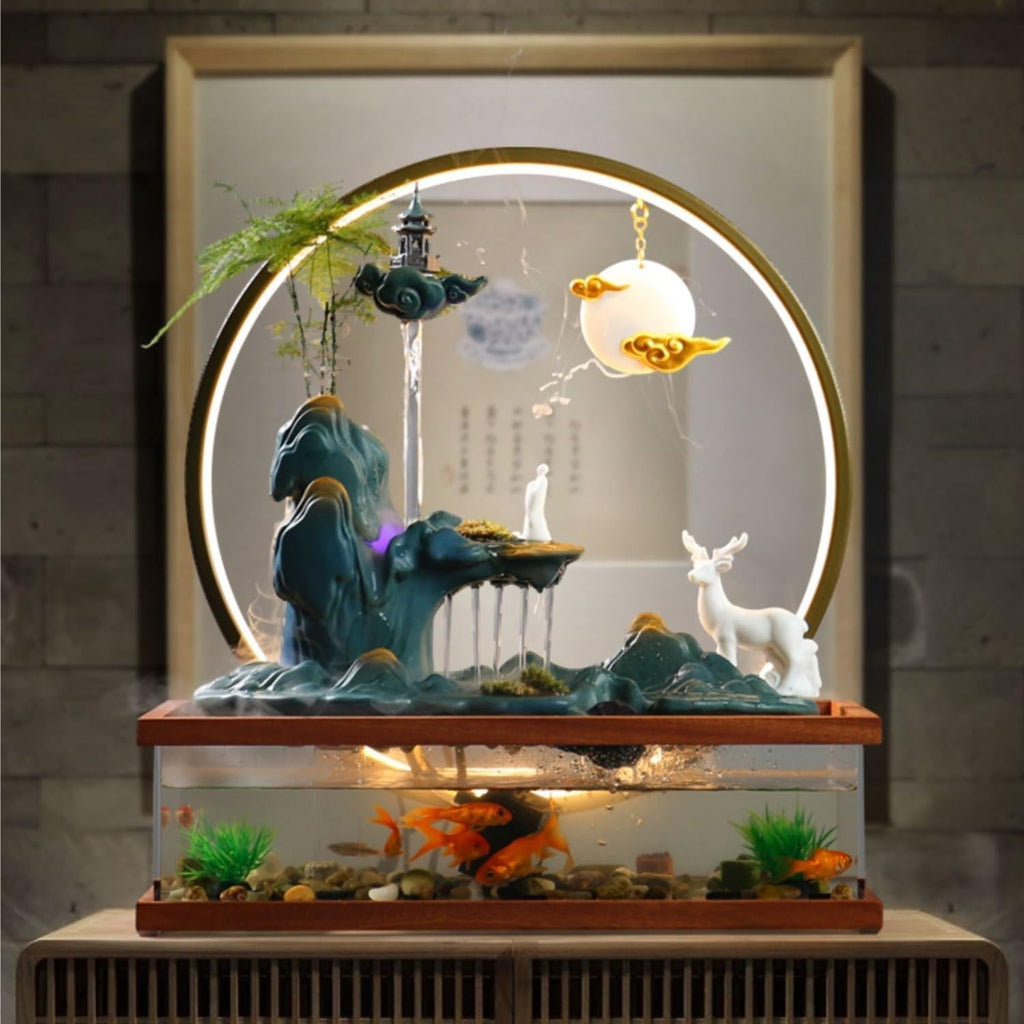 Tabletop Fountains Desktop Fish Tank Water Ornaments Rockery Fountain Landscaping Living Room Porch Chinese Style Creative Decorative Ornaments Indoor Tabletop Water Fountain(B)