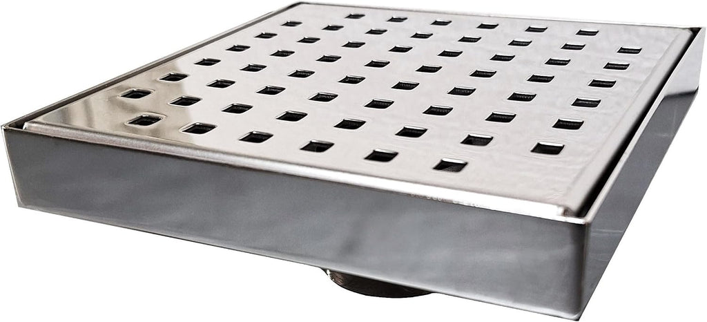 Serene Square Shower Drains - Traditional Square Design 6 Inch- stainless steel Luxurious line by Serene Steam include Rubber fitting (Polished Chrome)