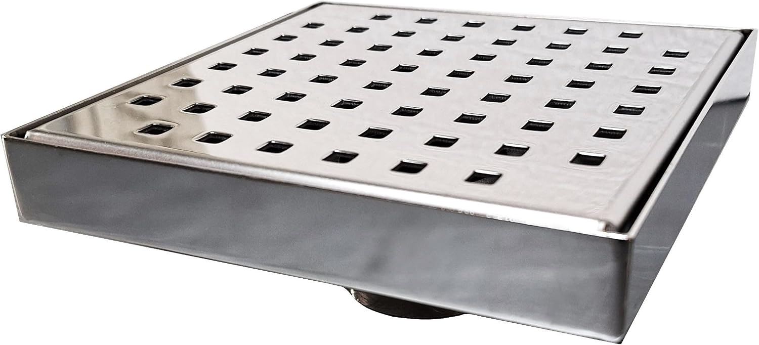 Serene Square Shower Drains - Traditional Square Design 6 Inch- stainless steel Luxurious line by Serene Steam include Rubber fitting (Polished Chrome)