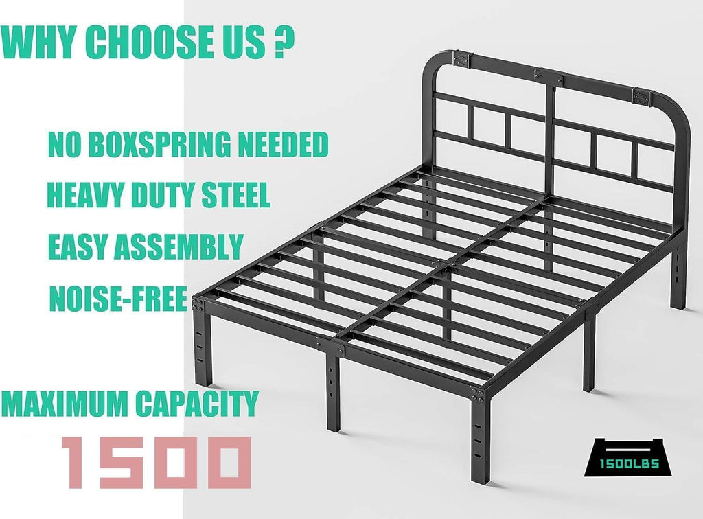 ZIYOO 14 Inch King Size Bed Frame with Headboard, Heavy Duty Steel Slats with 1500 Pounds Support for Mattress, No Box Spring Needed, Easy Assembly, Noise Free—Black