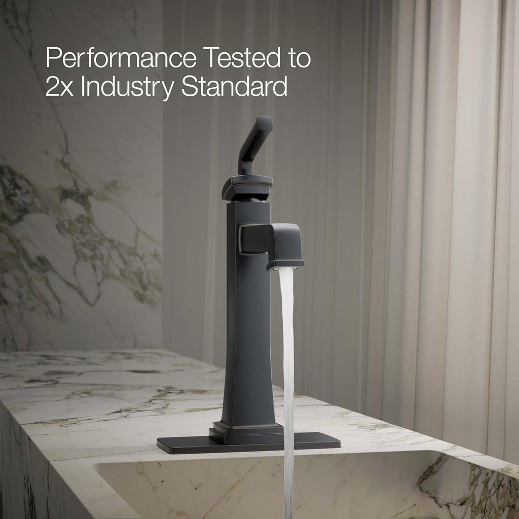 KOHLER K-26430-4K-BL Riff Tall Single-Handle Bathroom Sink Faucet, 1.0 GPM, Single-Hole, Modern Classic Design, Matte Black