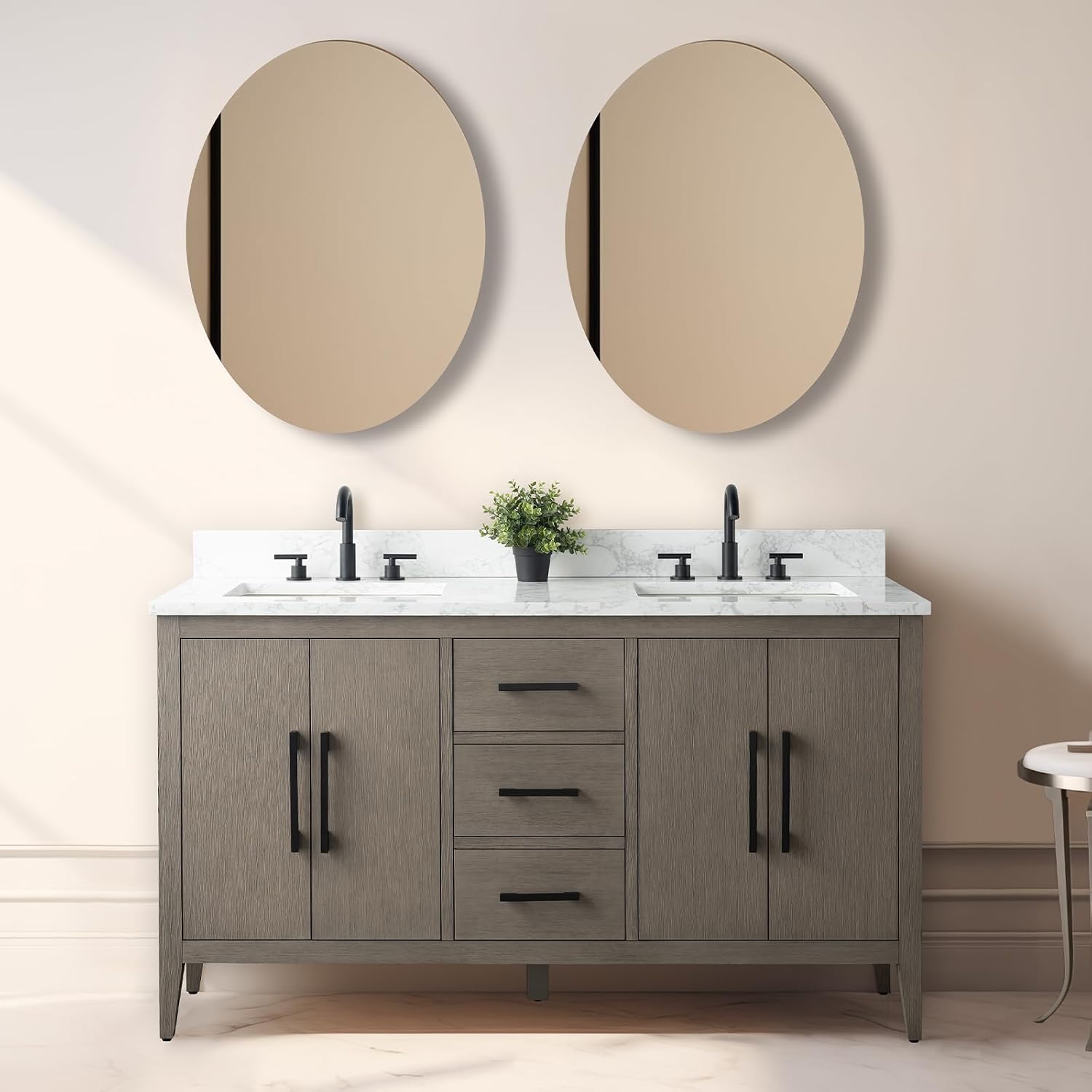 Vanity Art 60 inch Bathroom Vanity with Double Sink & Ceramic Top, Vanity Cabinet with Soft-Closing Doors, Drawers, Solid Wood Frame, Driftwood Gray, VA9060-DDG-MB1