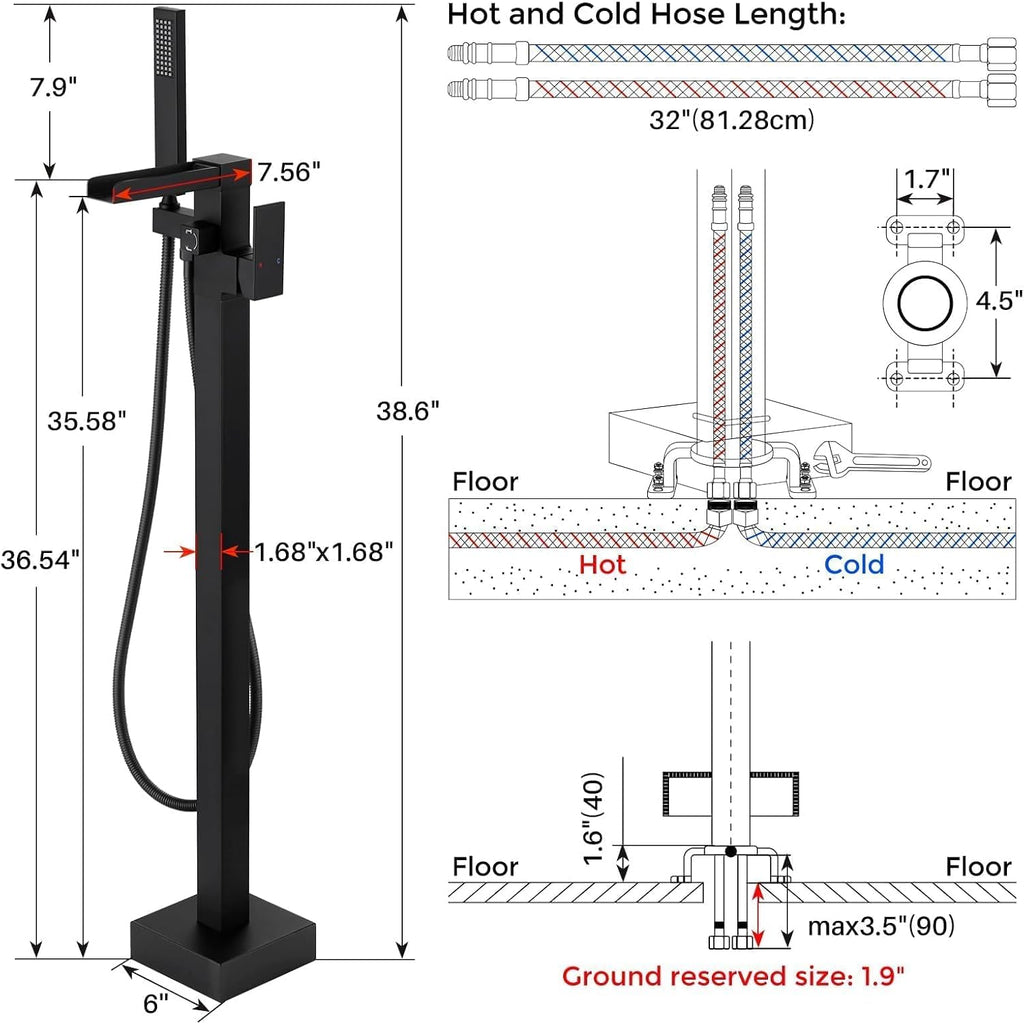 Freestanding Tub Faucet Matte Black: ALEASHA High Flow Max 6.74 GPM Free Standing Tub Filler - Brass Modern Floor Mount Bathtub Faucet with Handheld Shower, for the Ultimate Elegant SPA Experience