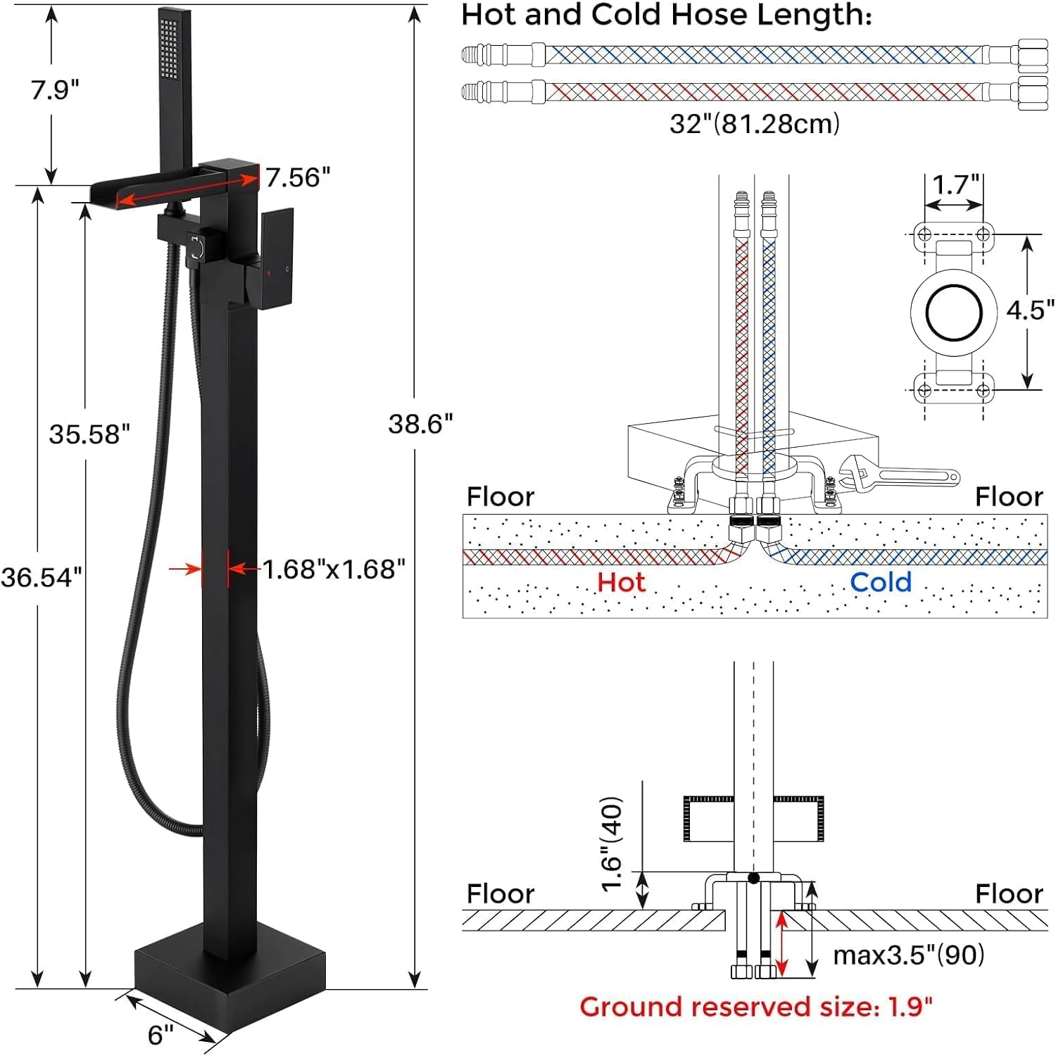 Freestanding Tub Faucet Matte Black: ALEASHA High Flow Max 6.74 GPM Free Standing Tub Filler - Brass Modern Floor Mount Bathtub Faucet with Handheld Shower, for the Ultimate Elegant SPA Experience