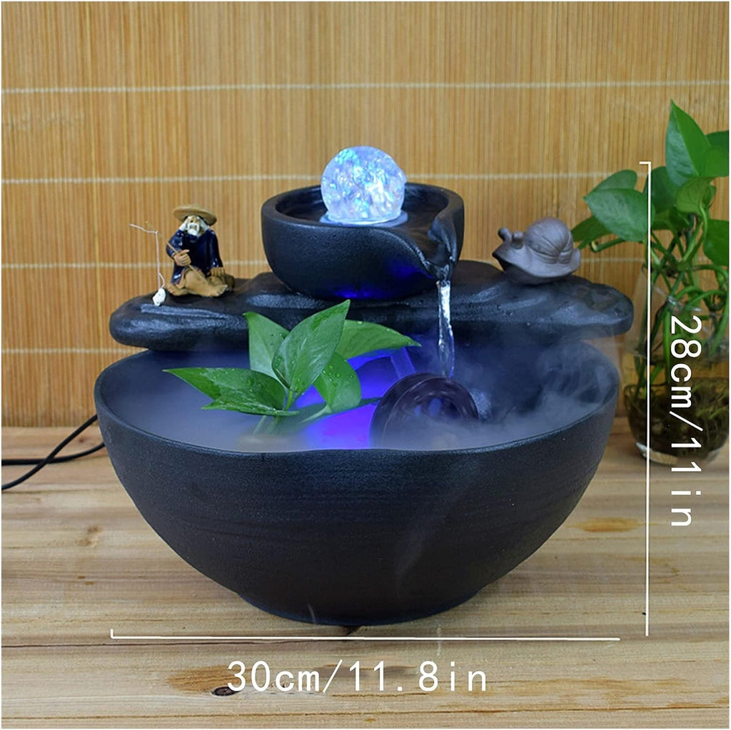 Tabletop Fountains Tabletop Fountain Waterfall Fengshui Wheel Water Fountain Ceramic Rockery Desktop Living Room Office Front Desk Fish Tank Decoration Zen Meditation Ind,B