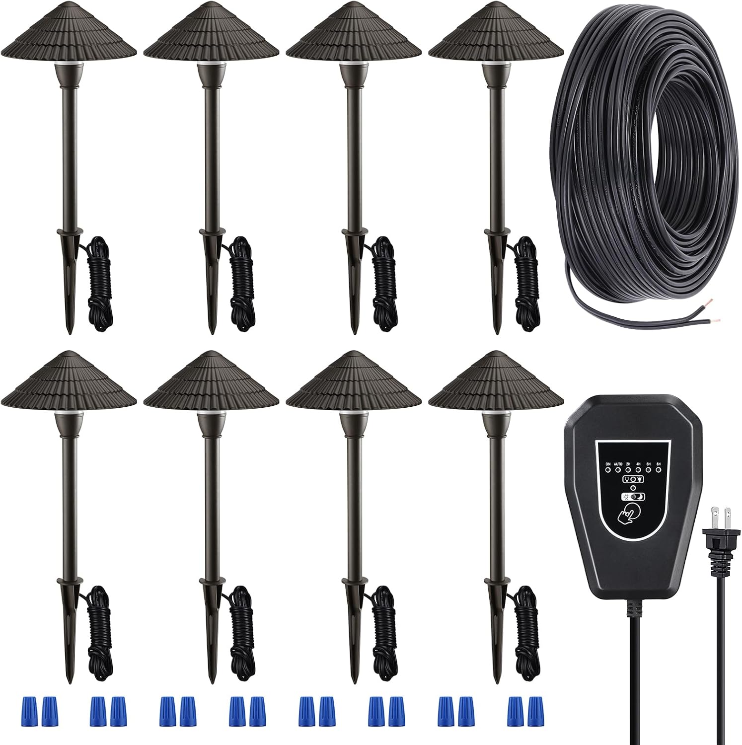 LEONLITE All-in-ONE LED Landscape Lighting Kit, 8-Pack Low Voltage Pathway Lights, 60W Transformer, 100FT 16/2 AWG Wire and Connectors, 12V Outdoor Landscape Path Lights, ETL Listed, 3000K Warm White
