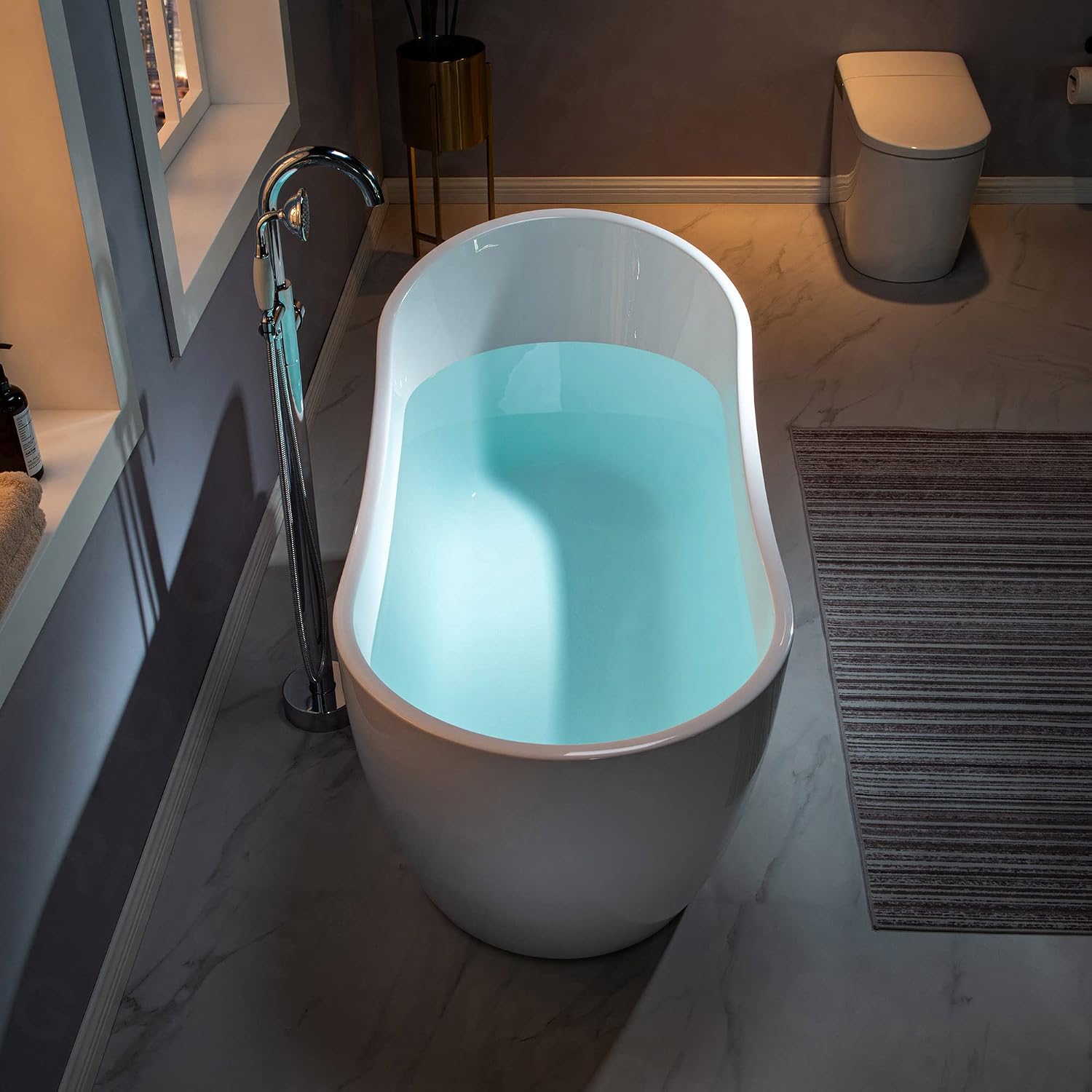 WOODBRIDGE 59' Acrylic Freestanding Bathtub Contemporary Soaking White Tub with Oil Rubbed Bronze Overflow and Drain,White,B1530 ORB