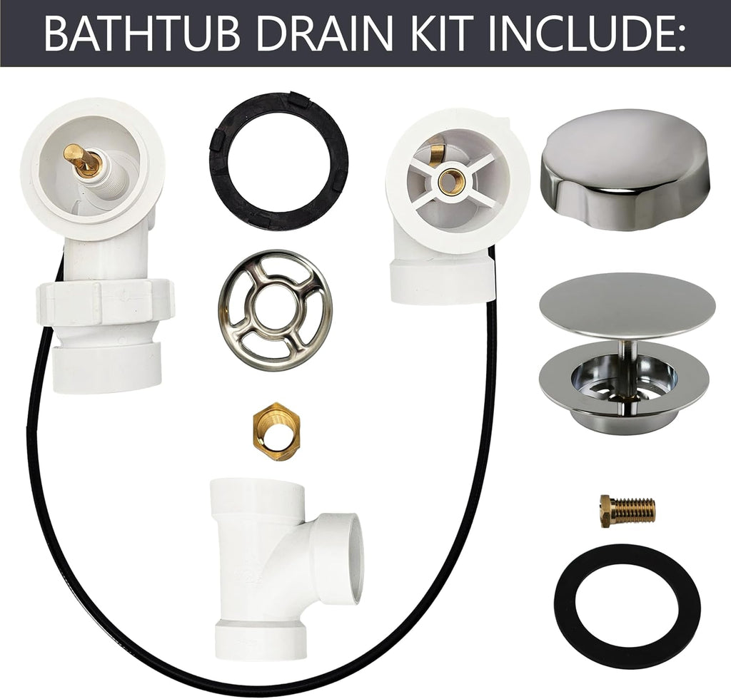 Westbrass D50P27BJ-05 27' Cable Drive Standard Bath Drain Trim Kit with Rotary Overflow Cover Knob on a Ball Joint Elbow, Pop-Up Stopper and Sch. 40 PVC Fittings, Polished Nickel