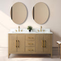 Vanity Art 60 inch Bathroom Vanity with Double Sink & Ceramic Top, Vanity Cabinet with Soft-Closing Doors, Drawers, Solid Wood Frame, Natural Oak, VA9060-DNO-GB1
