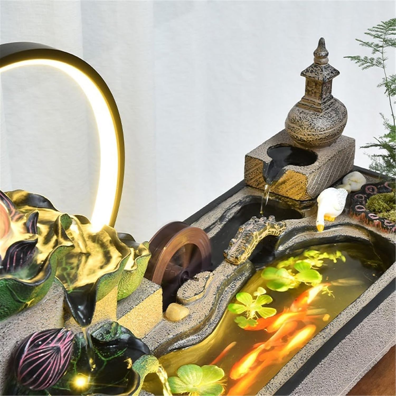 Tabletop Fountain Relaxation Waterfall Fountain Chinese-Style Water Fountains Fish Tanks Office Decor Tabletop Water Fountain