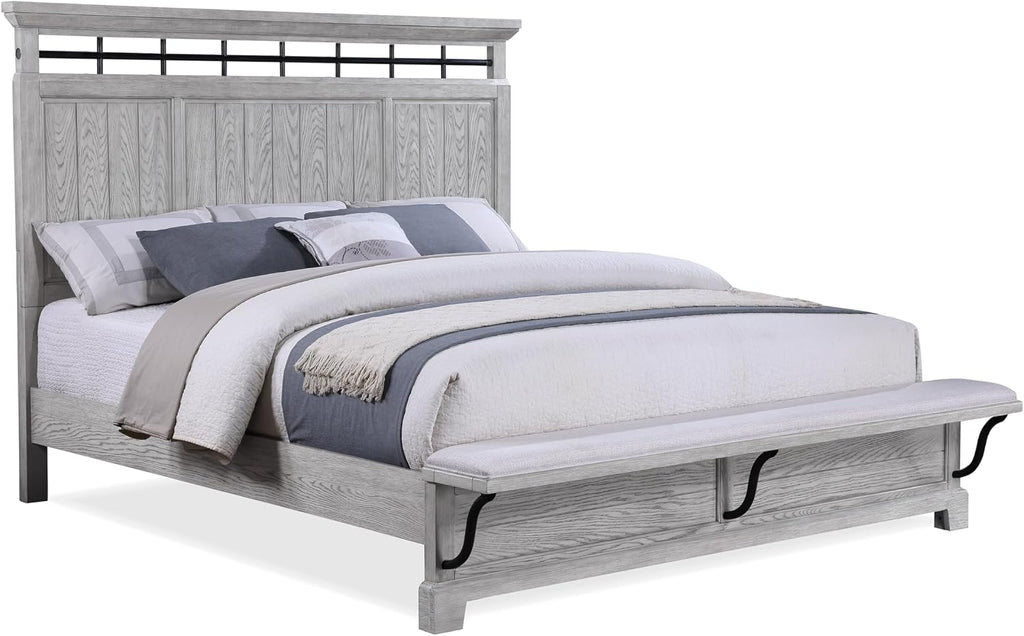 MASARA Rustic King Bed with Nightstand Set, Country Style Bedroom Furniture, Greige Wood Finish