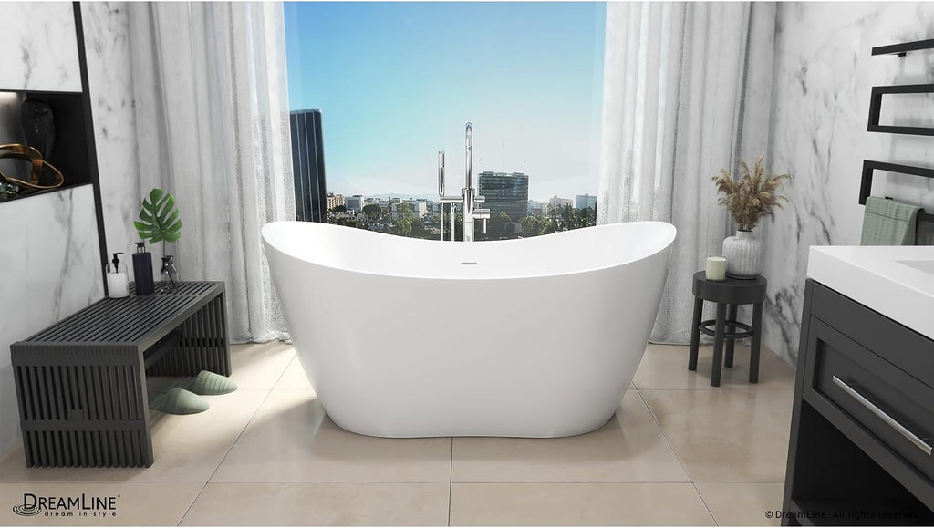 DreamLine Nile 54 inch L x 28 3/8 inch W x 28 3/8 inch H Freestanding Acrylic Bathtub with Matte Black Drain