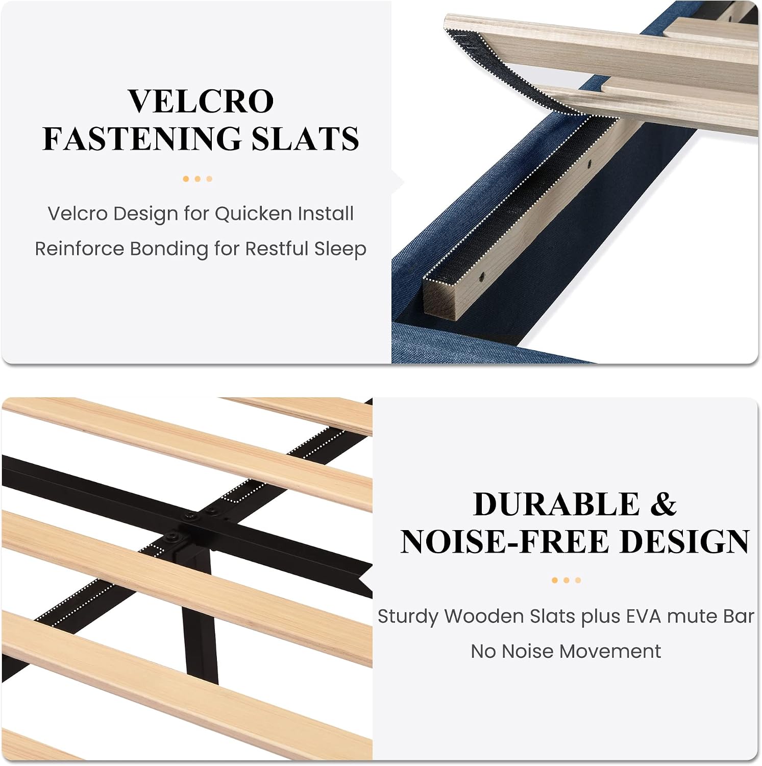 SHA CERLIN King Platform Bed Frame with Upholstered Fabric Headboard, Mattress Foundation with Strong Wooden Slats Support, No Box Spring Needed, Blue