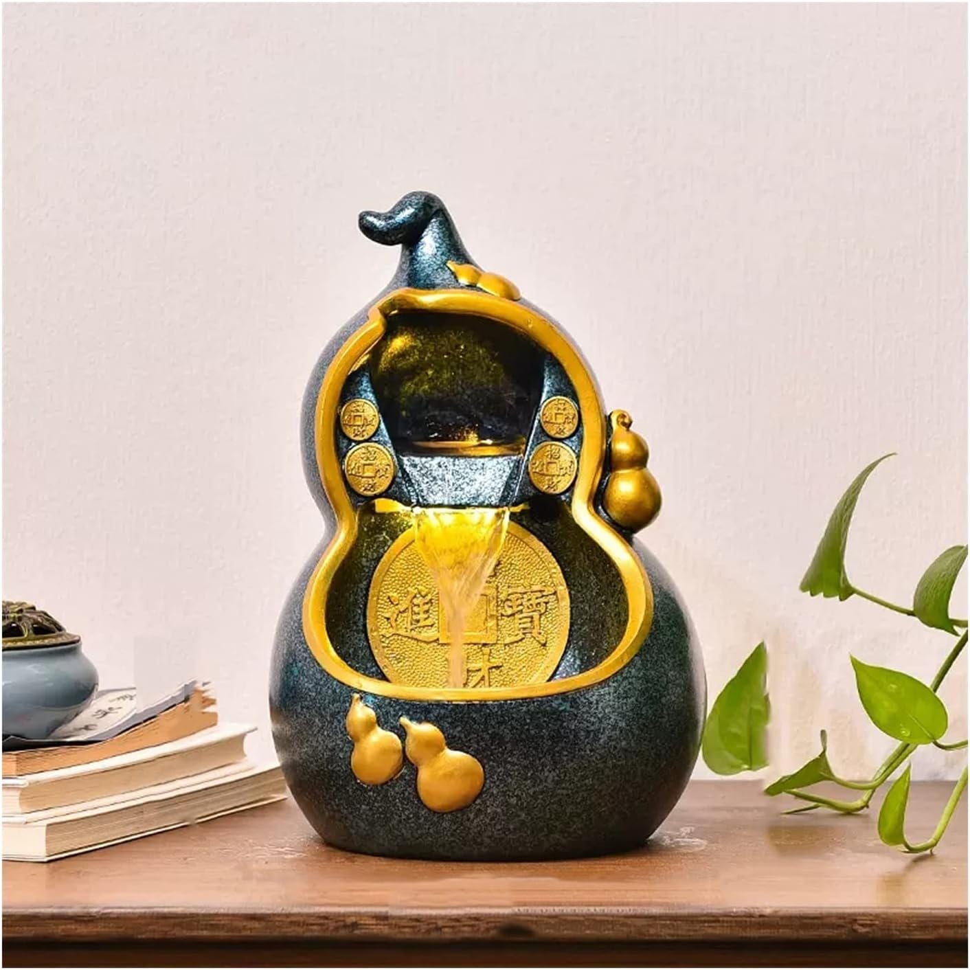 Desktop Fountain Tabletop Fountain Resin Gourd Shape Desk w Natural Flowing Water, Fountains Indoor for Home Office Living Room Desktop Decoration