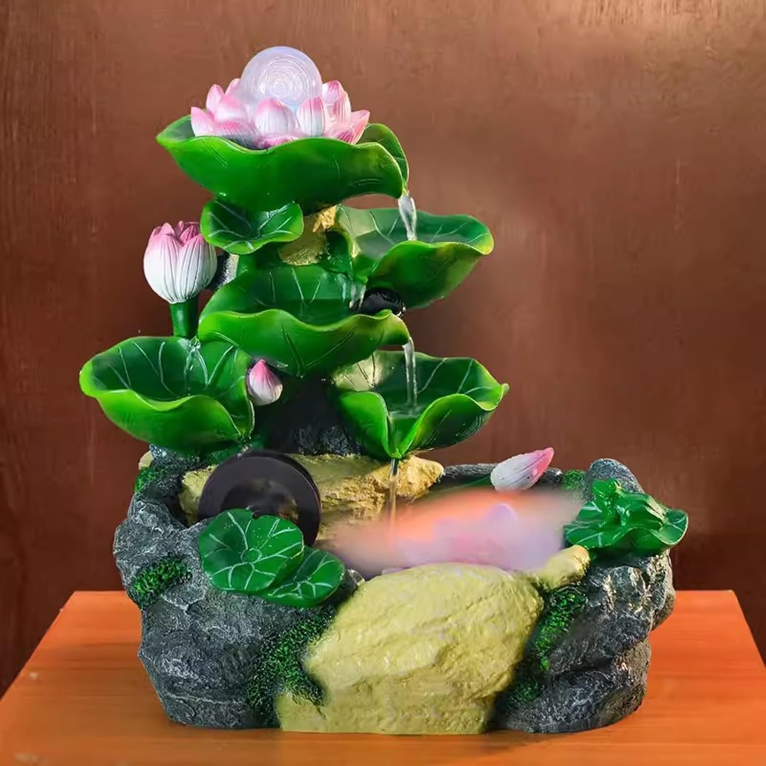 Tabletop Fountain Small Desktop Lotus and Flowing Water Decorations Office Desk Fortune Crystal Ball Fountain Living Room Porch Decorations Desktop Fountain (Size : M)