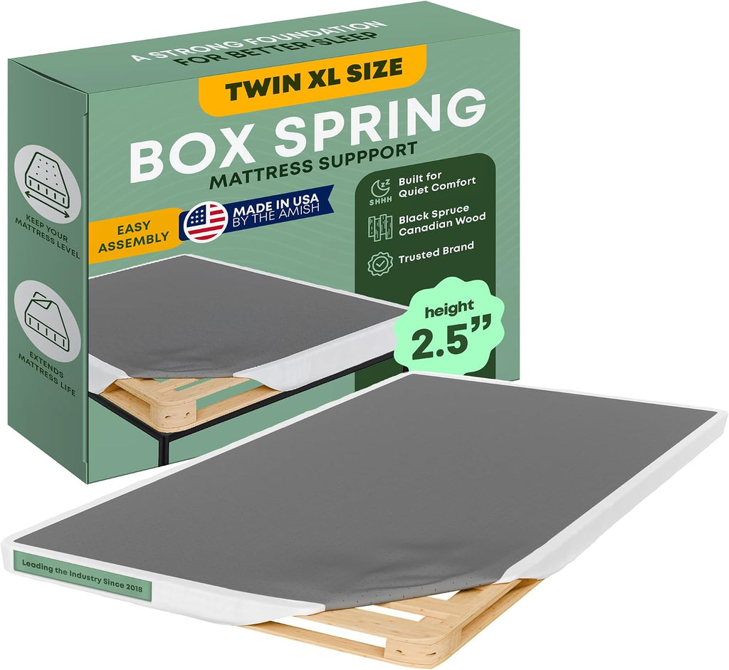 Greaton, 2.5' Twin XL Box Spring for Twin XL Size Bed – Amish-Made in the USA – Solid Wood Mattress Foundation with Stable & Quiet Support – Flat-Packed & Easy Assembly – White