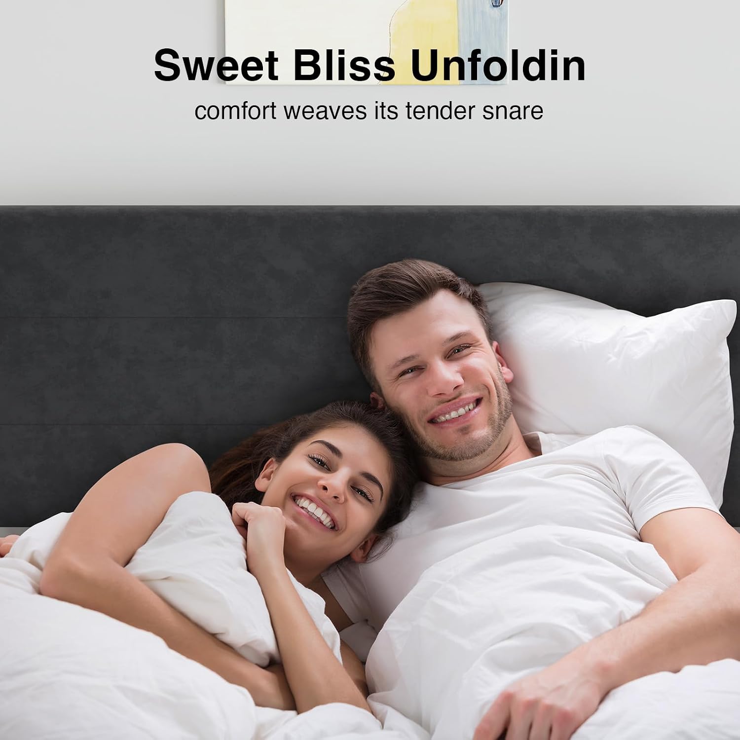 Novilla Queen Bed Frame, Queen Size Bed Frame with Wooden Slats Support, Velvet Upholstered Stripe Headboard, No Box Spring Needed, Heavy Duty Feet, Easy Assembly, Black Velvet