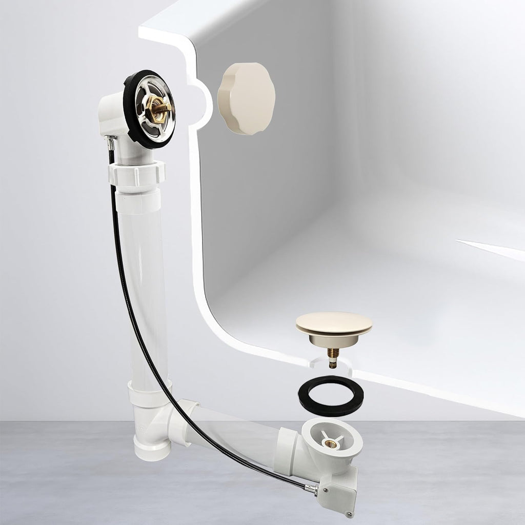 Westbrass A50P45BJ-65 1-1/2' Sch. 40 PVC 45' Cable Driven Bath Waste Kit with Ball Joint Head and Brass Trim Drain Kit, Biscuit