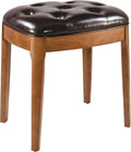 Vanity Stool with Padded Cushion, Vanity Bench with Wood Legs, Piano Bench Seat with with Solid Wood Legs, Backless Vanity Stool for Makeup Room, Bedroom, Dining Room and Study Room, Dark Brown